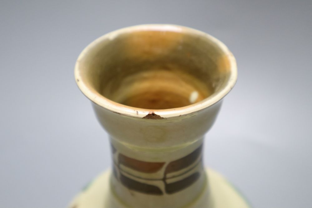 An Edwin Fishley, Fremington slipware vase with sgraffito decoration, incised marks, 23cm